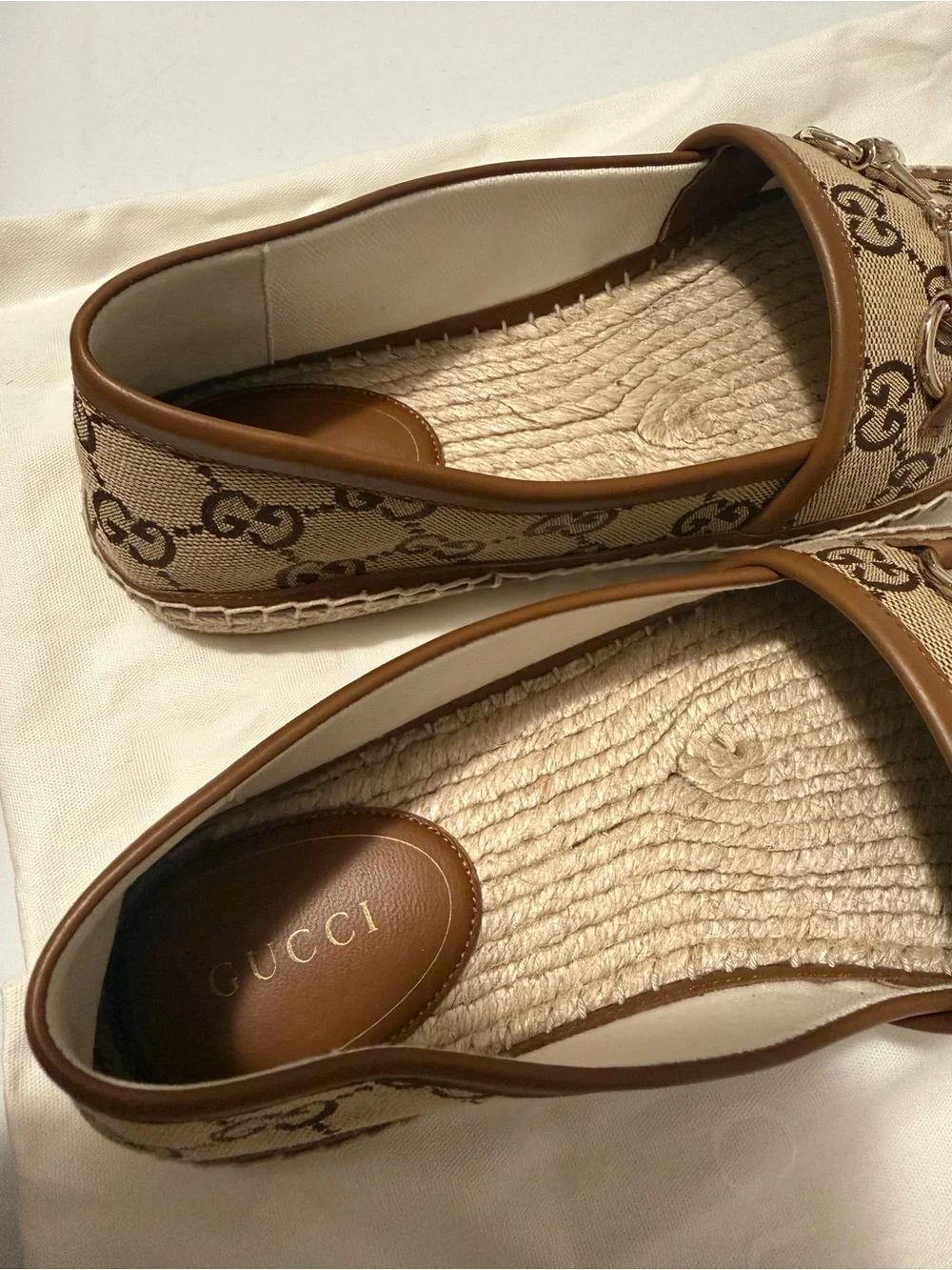 Gucci Beige Brown GG Canvas Horsebit Slip-On Loafers